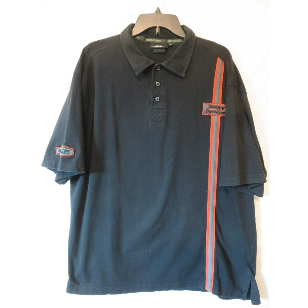 Harley Davidson Men's Shirt XL Black Orange Short Sleeve Polo "No Cages" Arm